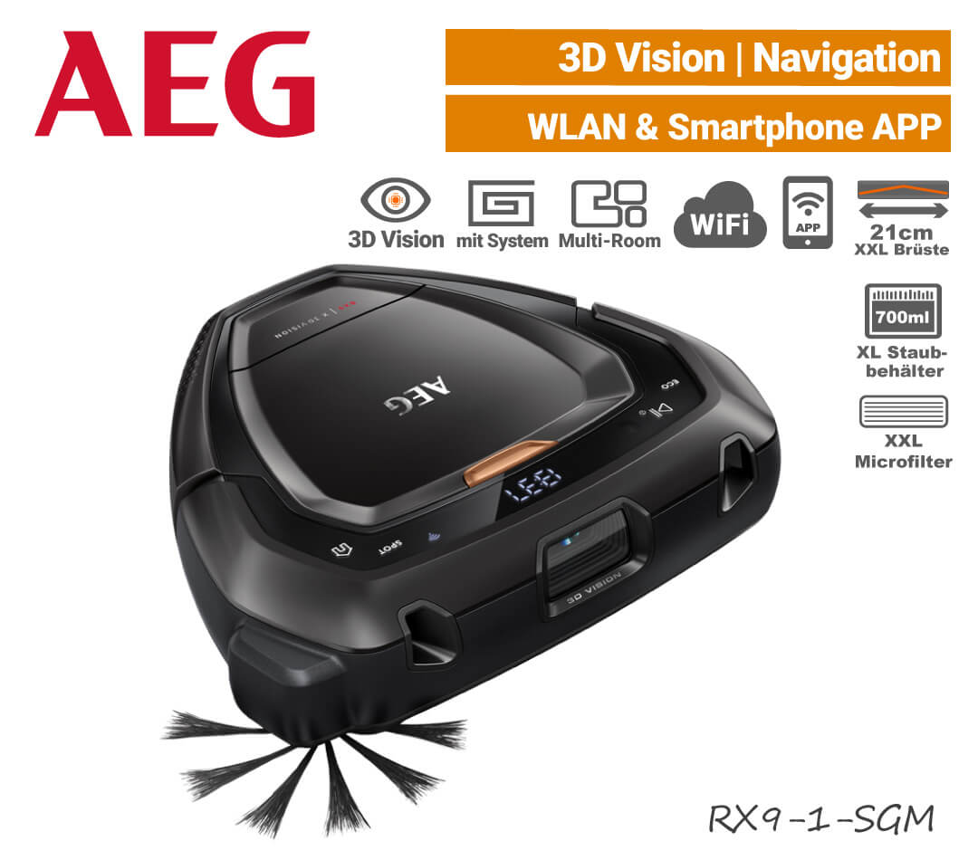 AEG RX9-1-SGM Saugroboter AEG RX9-1-SGM Saugroboter 3D-Kamera Laser Navigation Wifi WLAN EU9