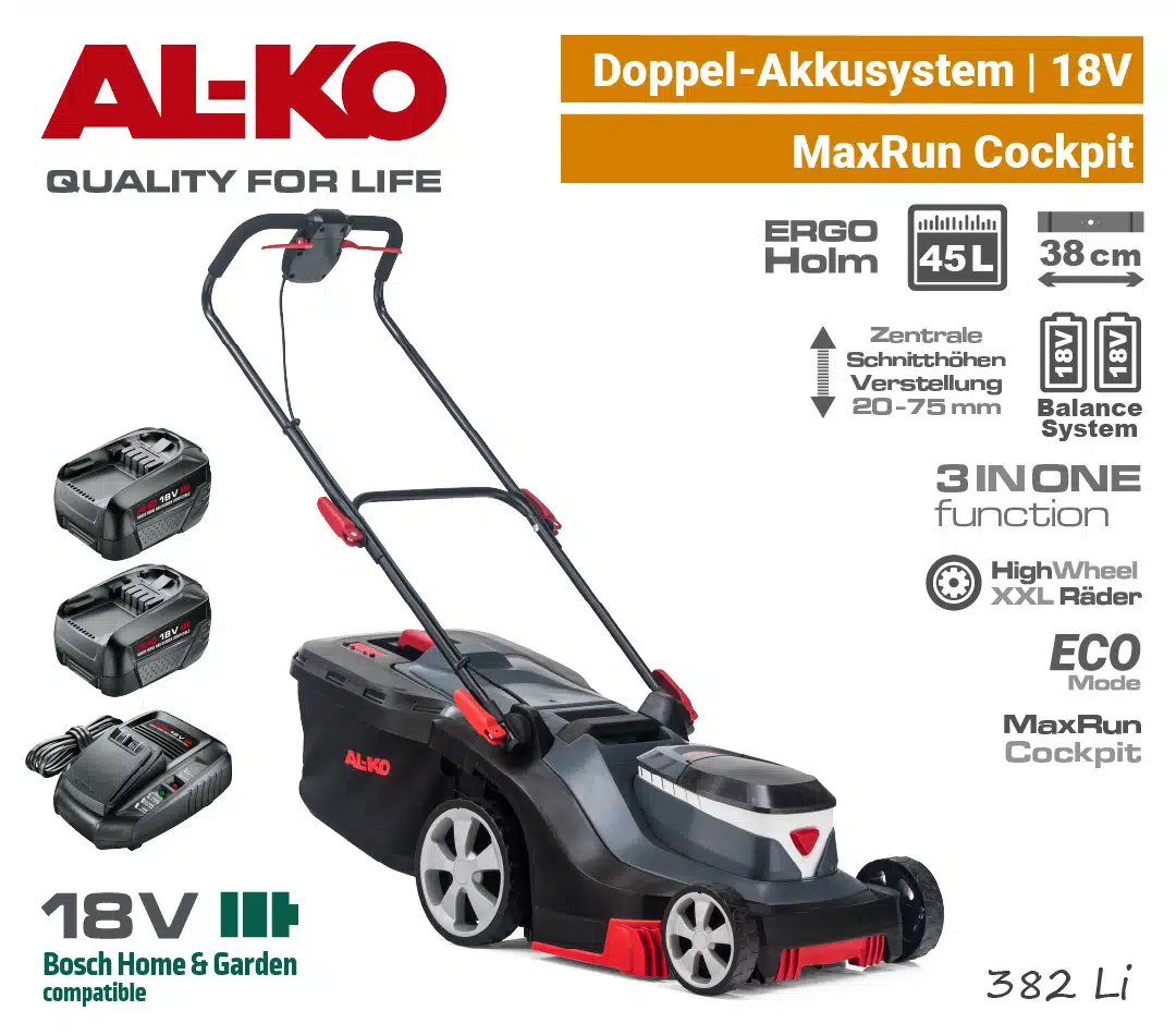 AL-KO 382 Li Premium 18V Akku-Rasenmäher ALKO 382 Li Premium Doppel 18V Akku-Rasenmäher Bosch-Home & Garden AL-KO maxRun EU9