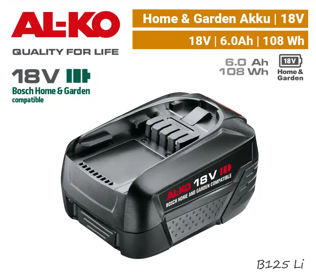 ALKO B125 Li | 18V 6.0Ah Akku ALKO B125 Li Akku 18V Bosch Home & Garden 18 V power-for-all li-ion AL-KO B 125 Li 6 Ah 108 Wh EU9