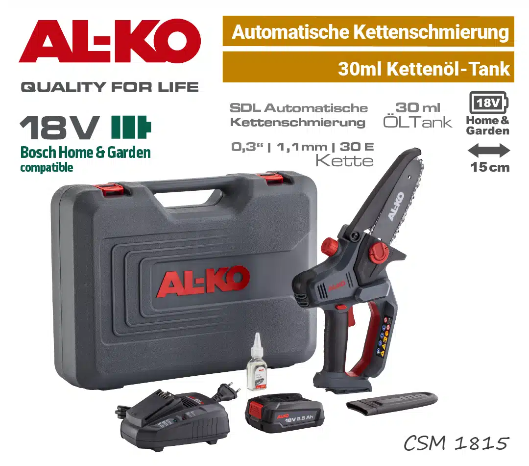 ALKO CSM 1815 Akku-Kettensäge 18V ALKO CSM 1815 Akku-Mini-Kettensäge Motorsäge 18V Bosch Home & Garden Power-For-All EU9