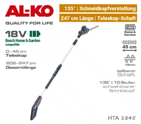 ALKO HTA 1845 Akku-Hoch-Heckenschere Teleskop 18V Bosch Home & Garden Power-For-All EU9