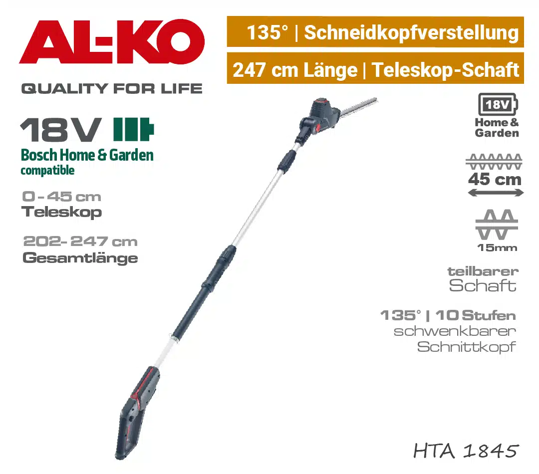 ALKO HTA 1845 Akku-Hochheckenschere 18V ALKO HTA 1845 Akku-Hoch-Heckenschere Teleskop 18V Bosch Home & Garden Power-For-All EU9