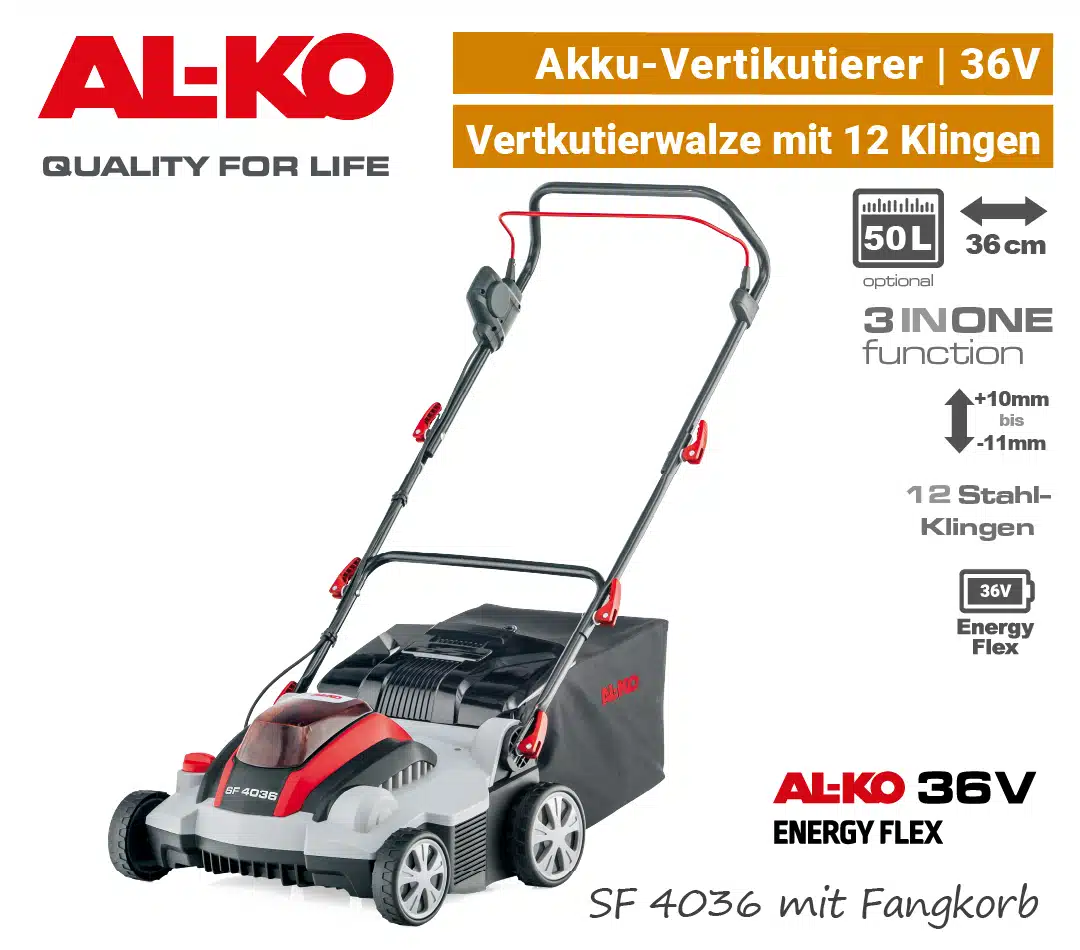ALKO SF 4036 Akku-Vertikutierer mit Fangkorb ALKO SF 4036 Akku-Vertikutierer mit Fangkorb Lüfter AL-KO 36V EnergyFlex EU9
