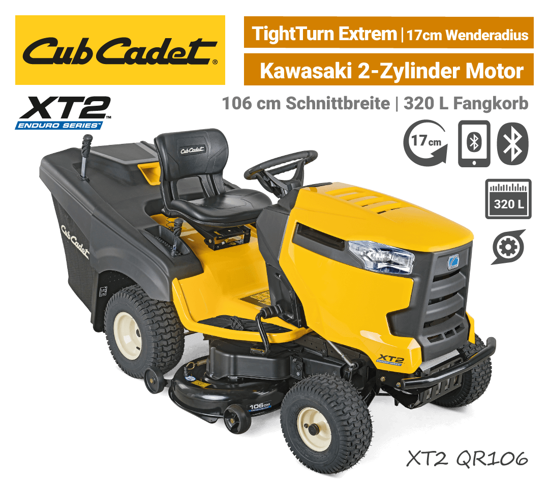Cub Cadet XT2 QR106 Kawasaki 2-Zylinder Rasentraktor Cub Cadet XT3 Rasentraktor mit Diffrenzialsperre All-Ground-Traction EU9