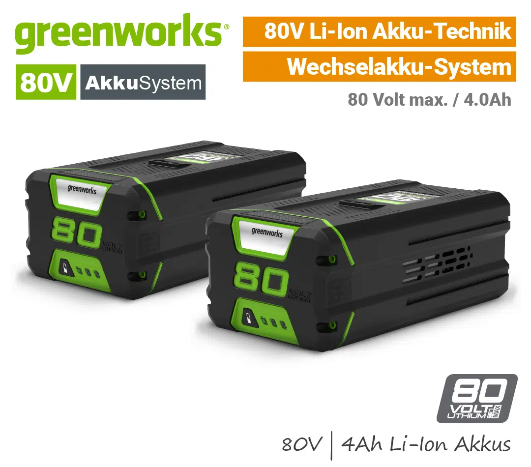 Greenworks 80V Akku 4.0 Ah | 2-SET Greenworks 80V Akku 4 Ah Batterie 80 Volt 2-SET EU9