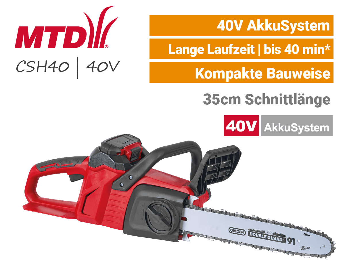 MTD CSH40 40V Akku-Motorsäge MTD CSH 40 - 40V Akku-Kettensäge Motorsäge 40 Volt EU9
