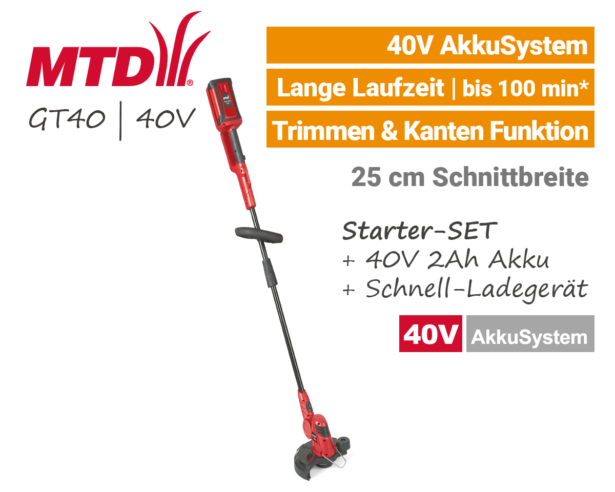 MTD GT40 40V Akku-Trimmer 40 Volt EU9 MTD GT 40 - 40V Akku-Trimmer 40 Volt EU9