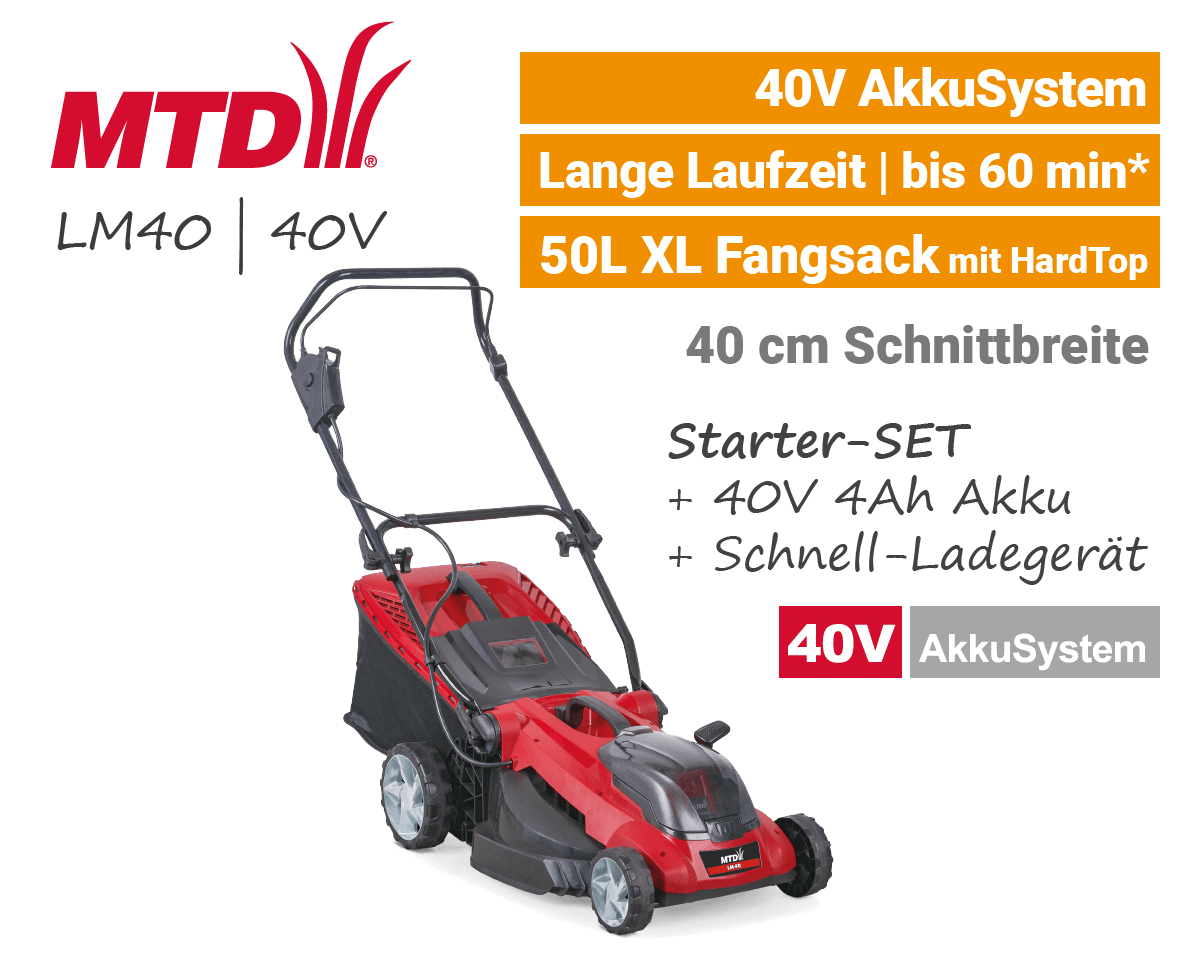 MTD LM40 40 Volt Akku-Rasenmäher MTD LM 40 40 Volt Akku-Rasenmäher EU9