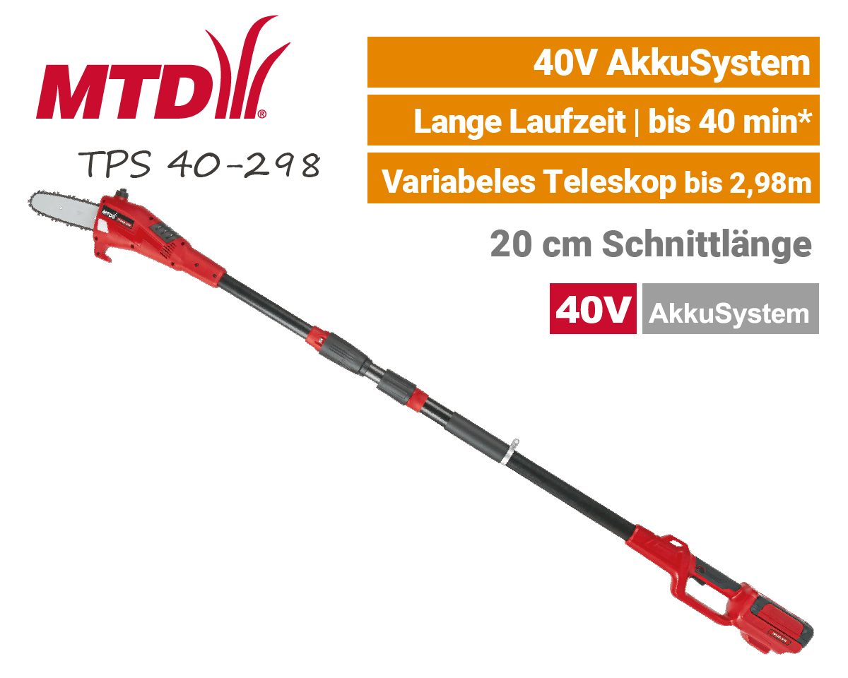 MTD TPS40-298 - 40V Akku-Teleskop-Baumsäge MTD TPS 40-298 -40V Akku Teleskop-Baumsäge Kettensäge 40 Volt EU9