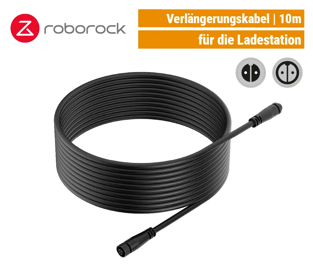 Roborock Strom-Verlängerungskabel 10m Roborock Strom-Verlängerungskabel Kabel 10m Ladestation RockMow S1 Z1 RockNeo Q1 Mähroboter EU9
