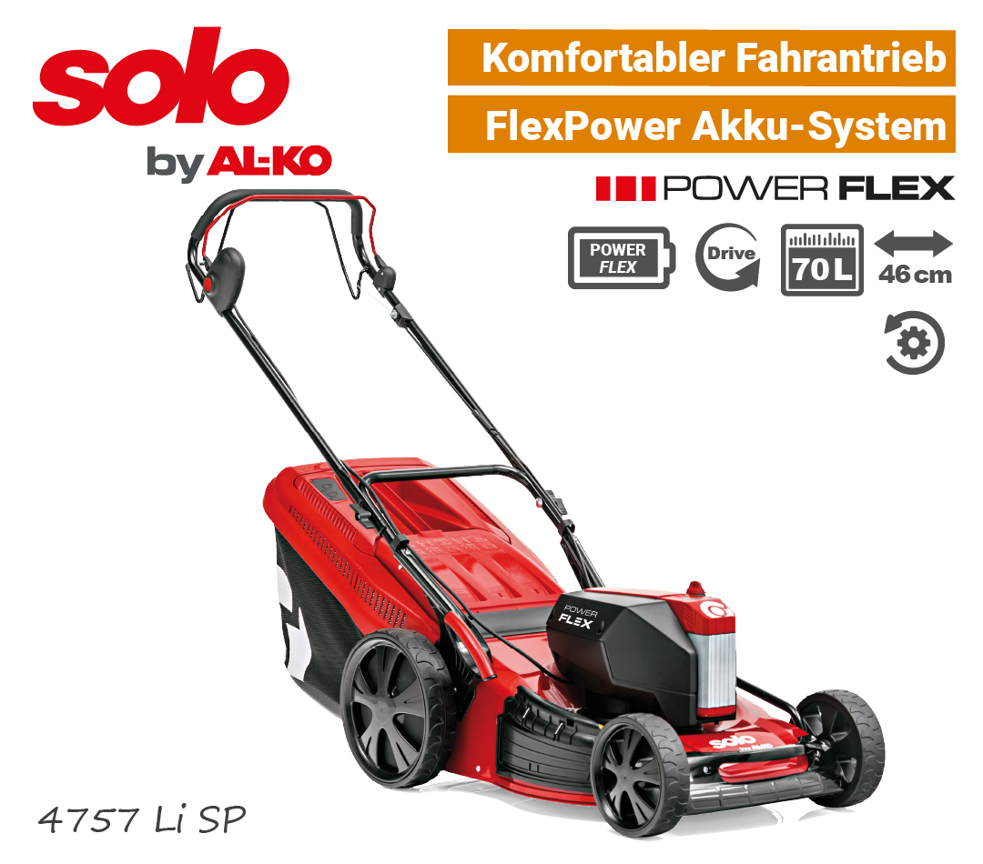 SOLO by AL-KO 4757 Li SP Akku-Rasenmäher SOLO 4757 Li SP Akku-Rasenmäher PowerFlex ALKO Rad-Antrieb EU9