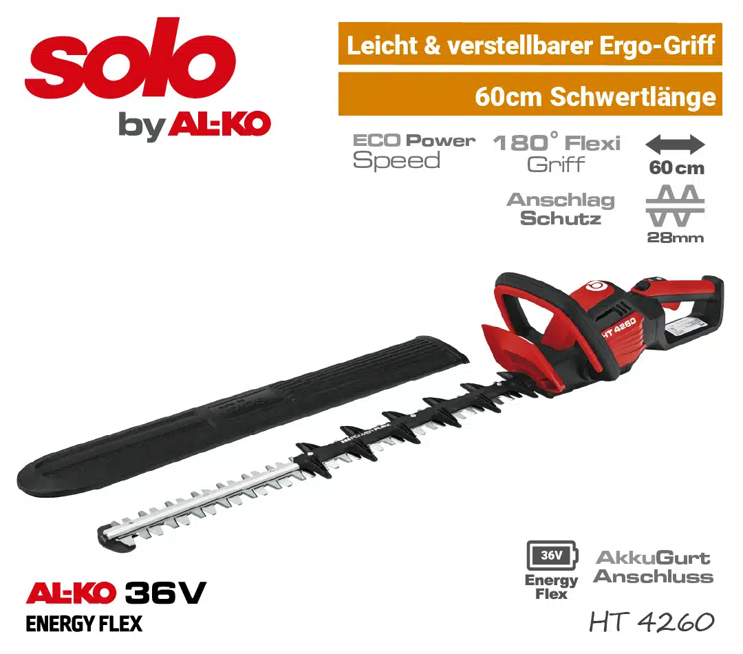 SOLO HT 4260 Akku-Heckenschere 36V SOLO ALKO HT 4260 Akku-Heckenschere 36V EnergyFlex 40V Heckenschneider EU9