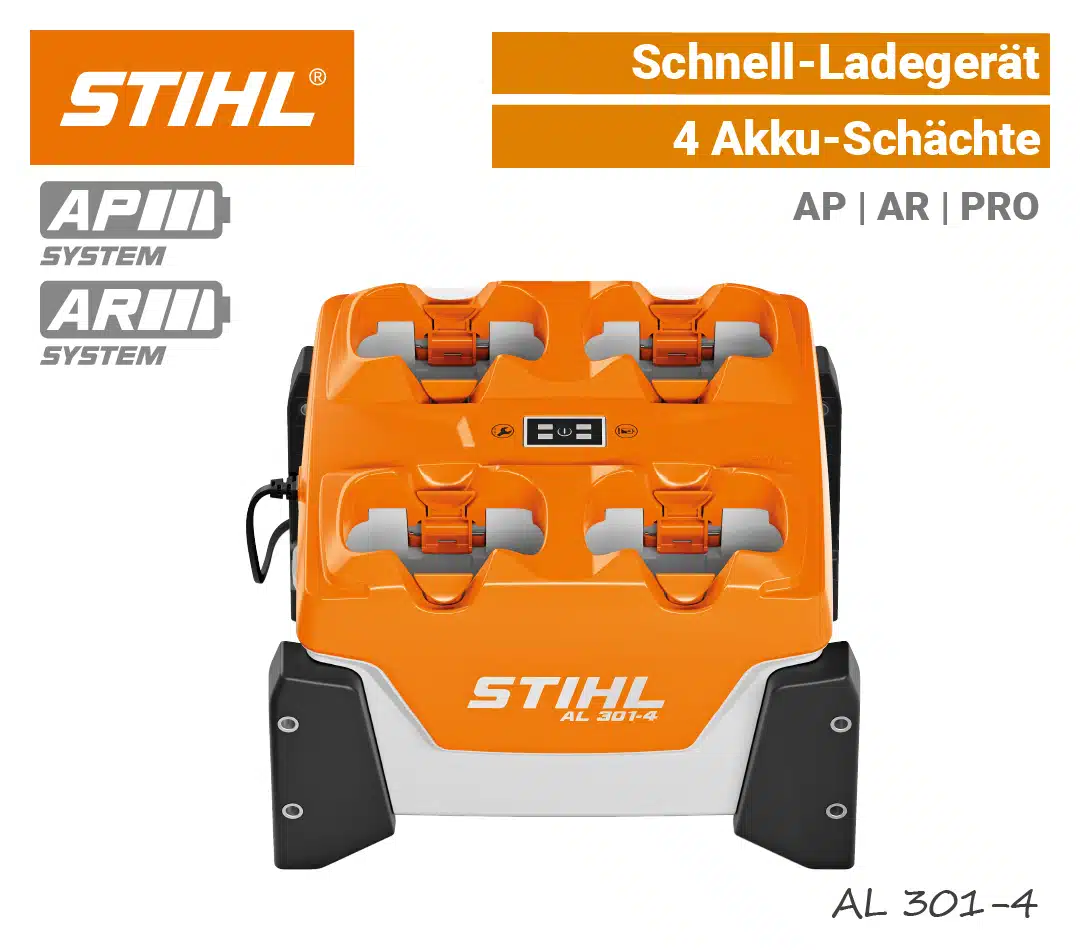 STIHL AL 301-4 Schnellladegerät mit 4-Schächte STIHL AL 301-4 Schnell-Ladegerät 4-Schächte AP AR PRO EU9