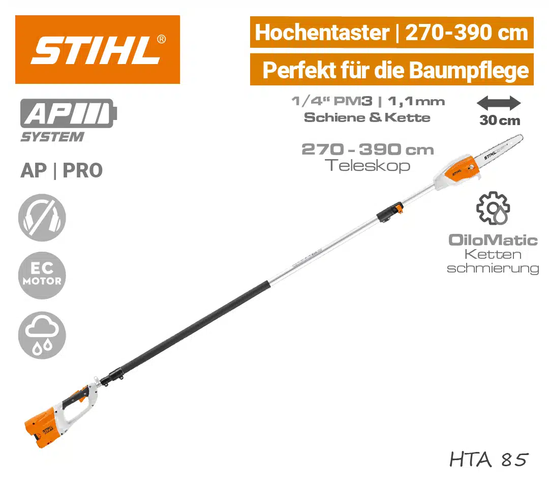 STIHL HTA 85 Akku-Hochentaster STIHL HTA 85 Akku-Hochentaster Akku-Baumsäge Teleskop-Säge AP PRO EU9