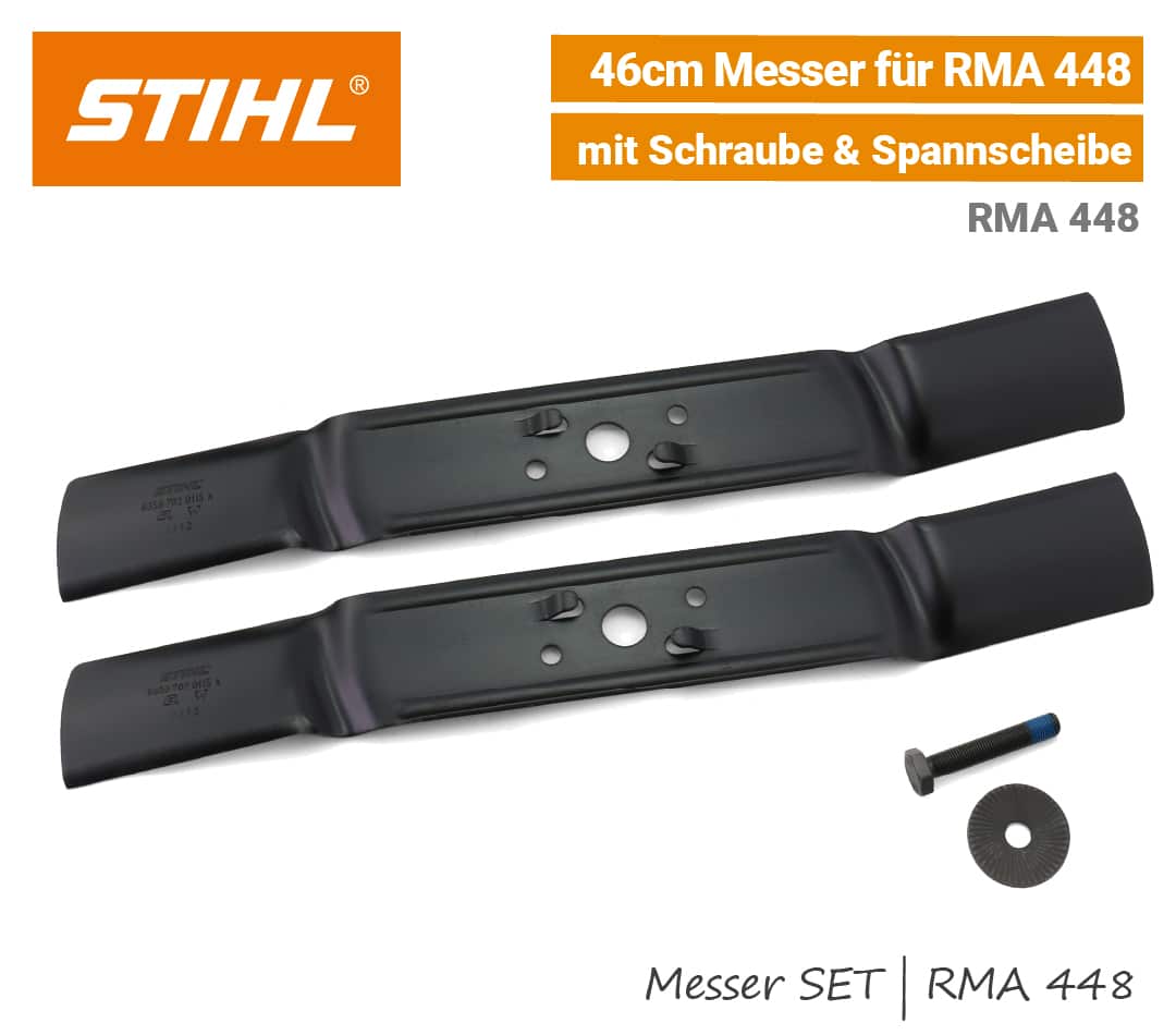 STIHL Messer SET 46 cm RMA 448 STIHL Messer SET 46 cm Messerschraube RMA 448 Akku-Rasenmäher EU9