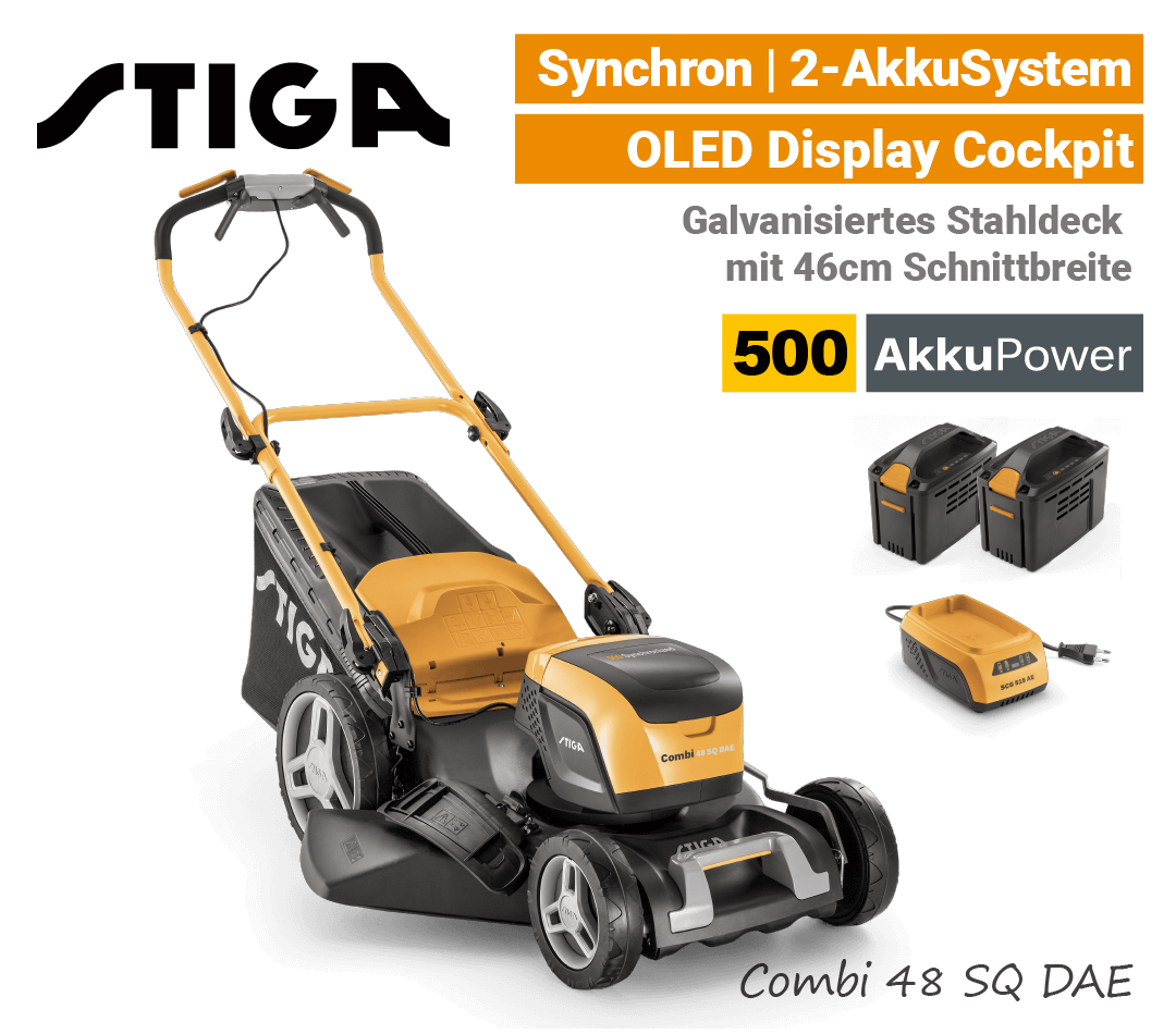 Stiga Combi 48 SQ DAE mit Radantrieb Stiga Combi 48 SQ DAE Akku-Rasenmäher Radantrieb Synchron 500 EU9