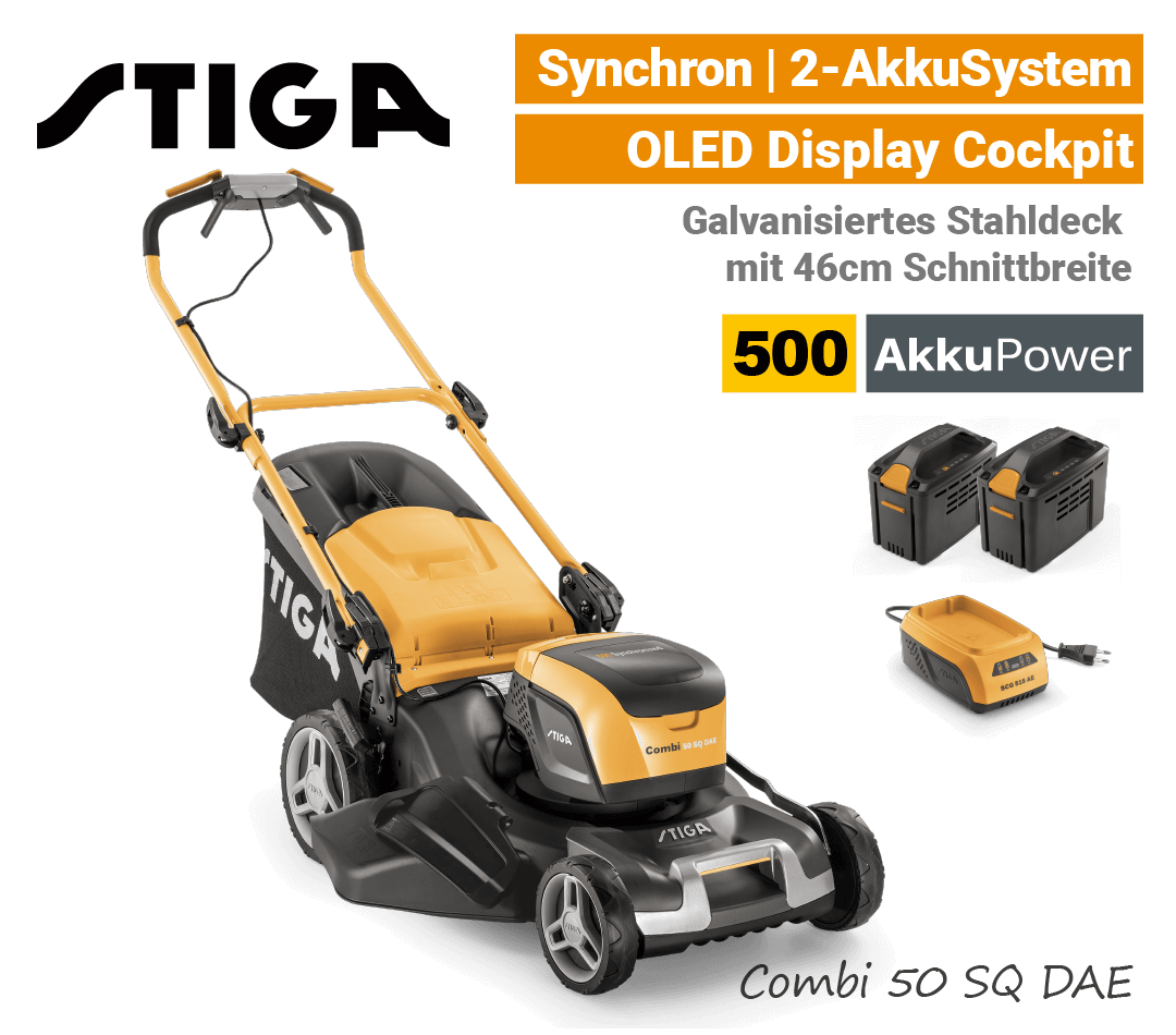 Stiga Combi 50 SQ DAE mit Radantrieb Stiga Combi 50 SQ DAE Akku-Rasenmäher Radantrieb Synchron 500 EU9