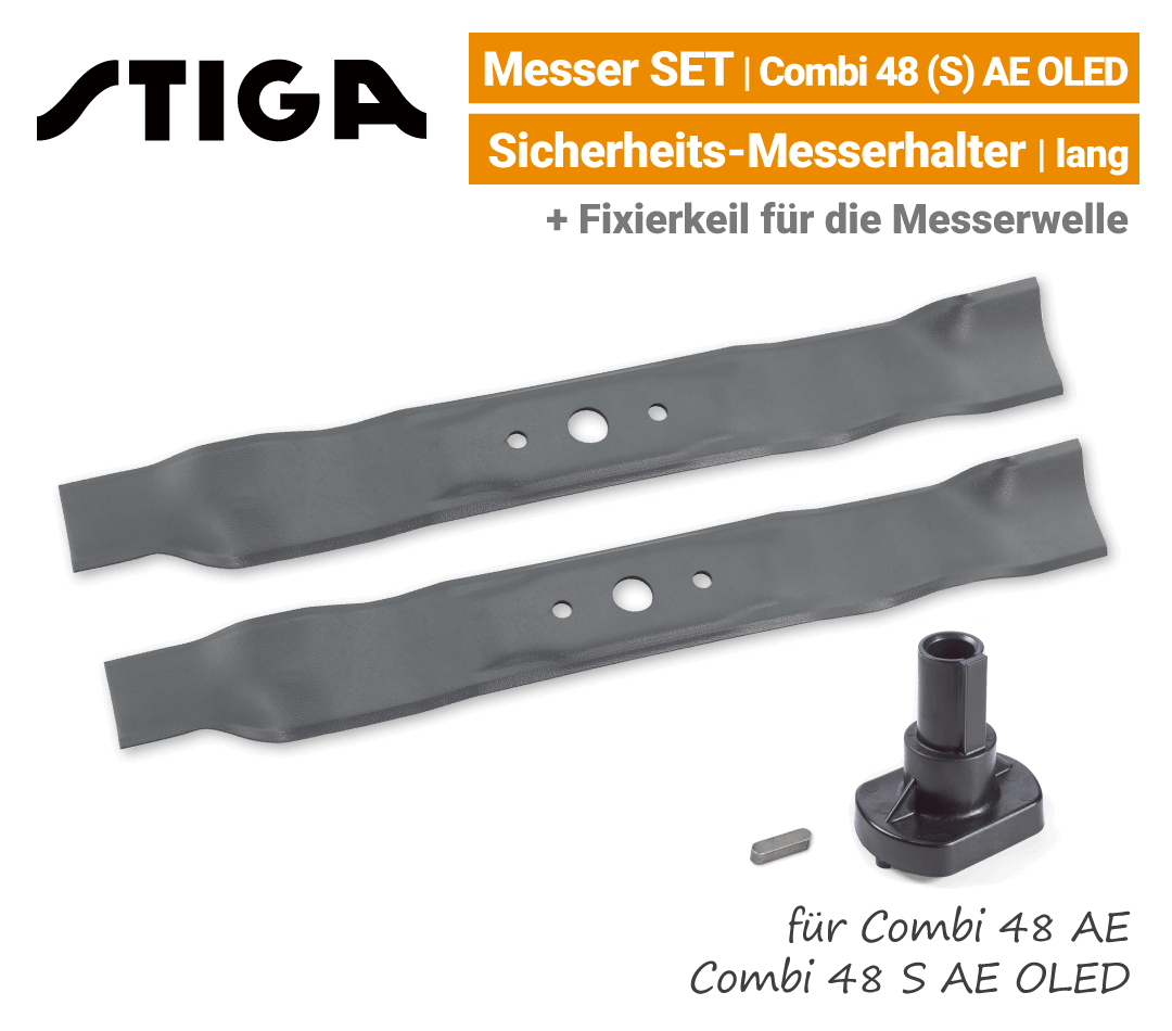 Stiga Messer Combi 48 S AE OLED Combi 48 AE Stiga Messer Combi 48 S AE OLED Combi 48 AE mit Messerhalter lang Ersatzmesser 80V EU9