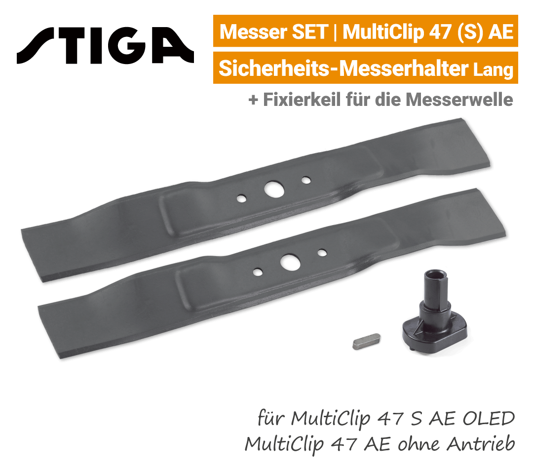 Stiga Messer MultiClip 47 S AE OLED Stiga Messer MultiClip 47 S AE OLED mit Messerhalter Lang Ersatzmesser 80V EU9