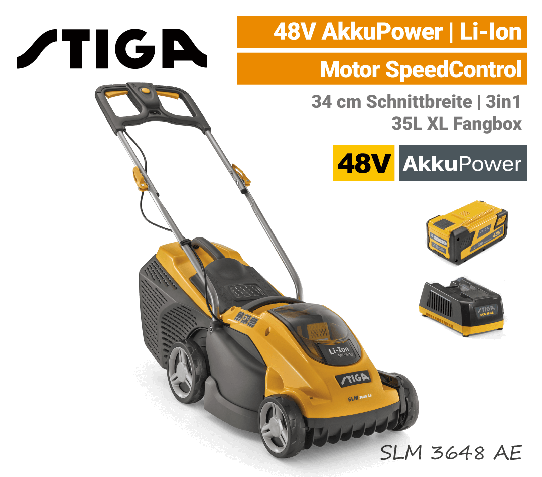 Stiga SLM 3648 AE 48V Stiga SLM 3648 AE 48V Akku-Rasenmäher 48-Volt 3-in-1 EU9