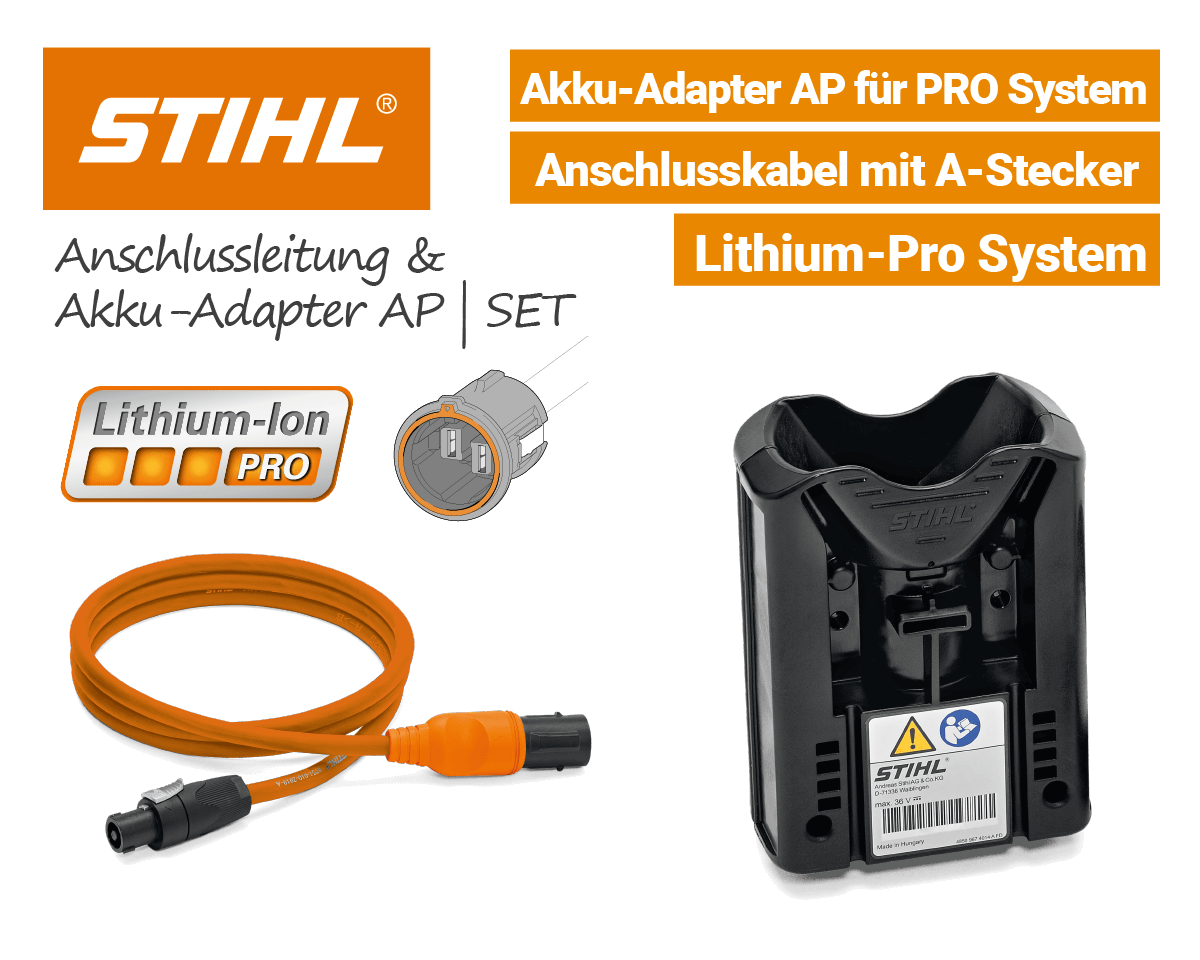 Stihl Anschlussleitung Orange mit A-Stecker und Akku-Adapter AP Lithium-Ion Pro Stihl Anschlussleitung Orange mit A-Stecker und Akku-Adapter AP Li-Ion Pro EU9