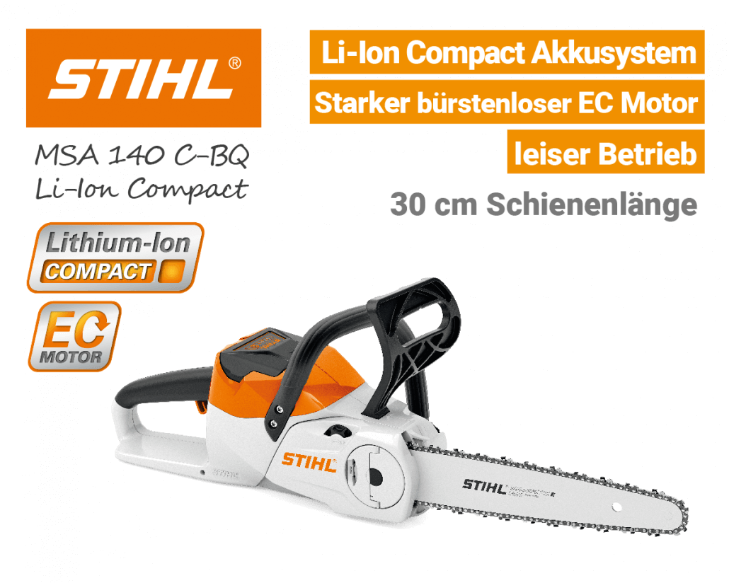 Stihl MSA 140 C BQ Akku-Kettensäge Lithium-Ion Compact Stihl MSA 140 C BQ Akku-Motorsäge Li-Ion Compact EU9