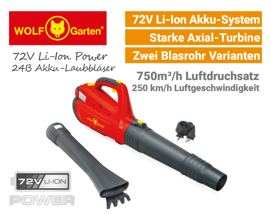 Wolf 72V Li-Ion Power 24 B Akku-Laubbläser Wolf-Garten 72V Li-Ion Power 24 B Akku-Laubbläser EU9